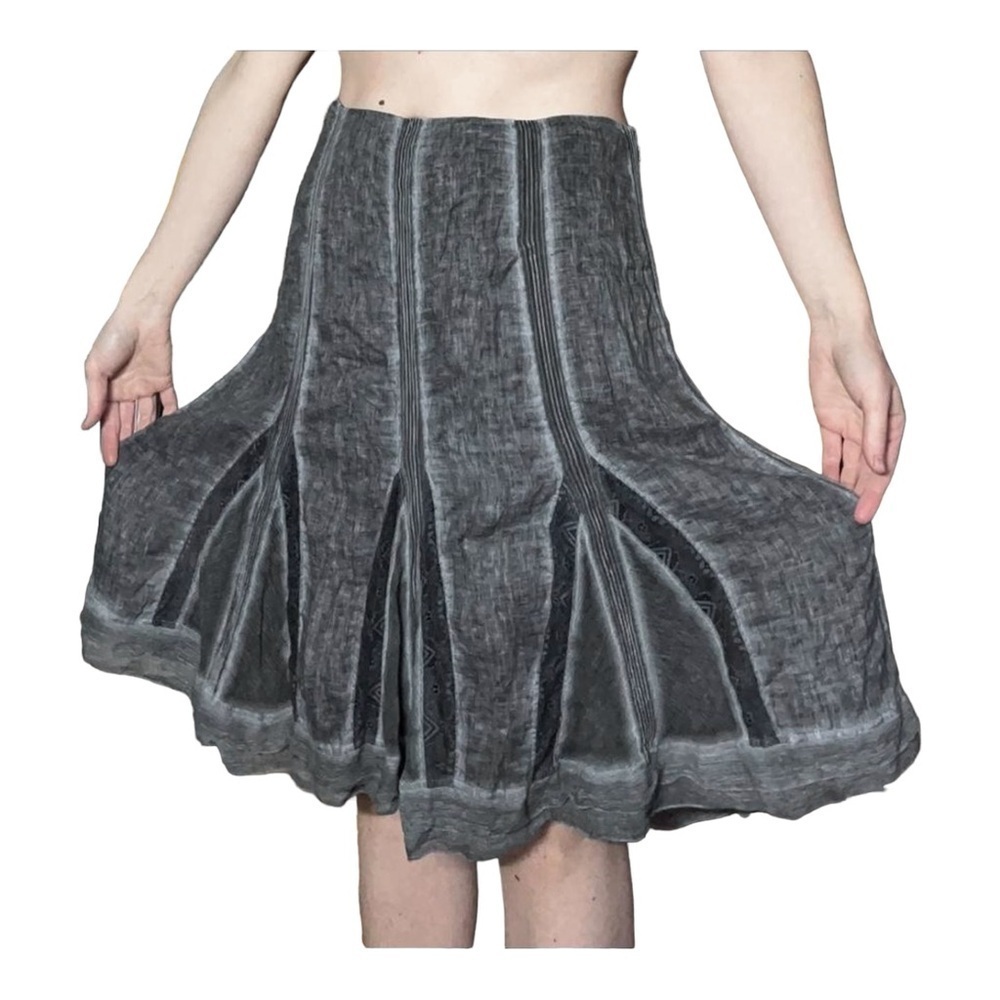 NWT 100% Linen Elie Tahari Lynelle Pleated Grey Midi Skirt